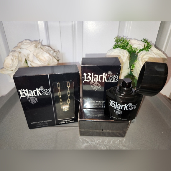 Black XS EDT for Men by Paco Rabanne with Bonus Silvertone Chain & Pendant/Ring - Picture 14 of 16